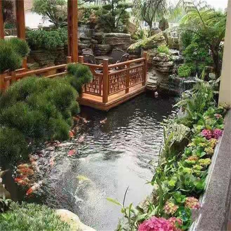 龙凤庭院设计鱼池假山建造图